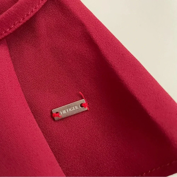 Tommy Hilfiger Red Maroon Burgundy Size S Peplum Wrap Flowy Blouse Top Christmas - Picture 7 of 16